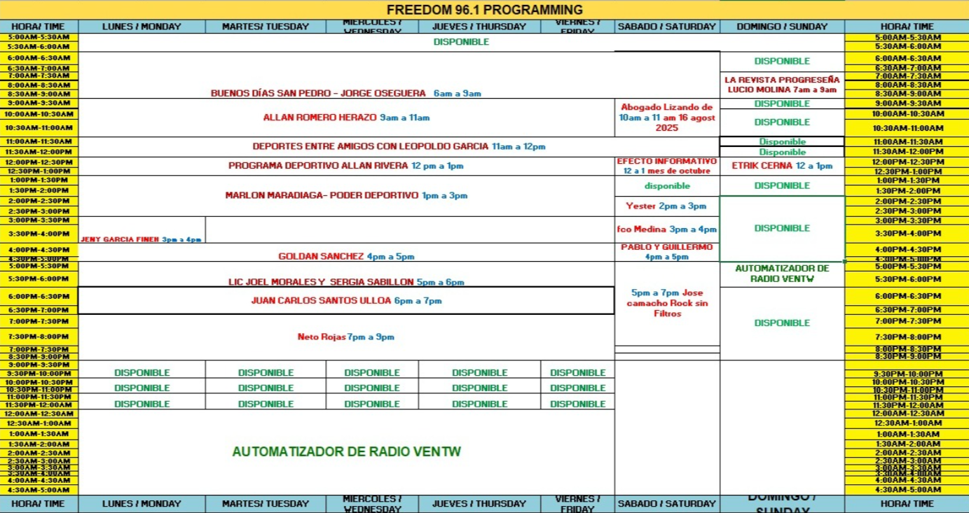 Horarios de Freedom 91.6 FM